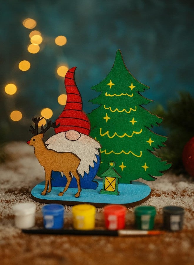 GreyArt DIY Christmas Wooden Painting Kit for Kids | MDF 3D Christmas Gnome, Reindeer & Tree Craft Set with Paints & Brush | Easy to Assemble Art & Craft Activity (Style-3) - Image 2
